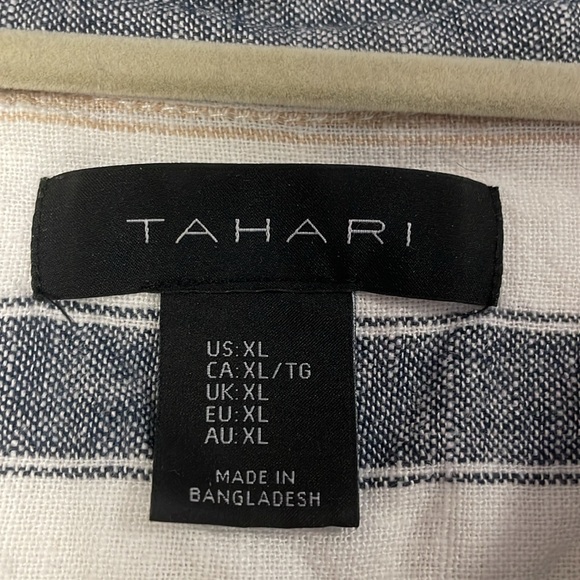 Tahari Linen Blend Striped Button Tunic Top Womens 2 small spots as shown - Picture 2 of 5